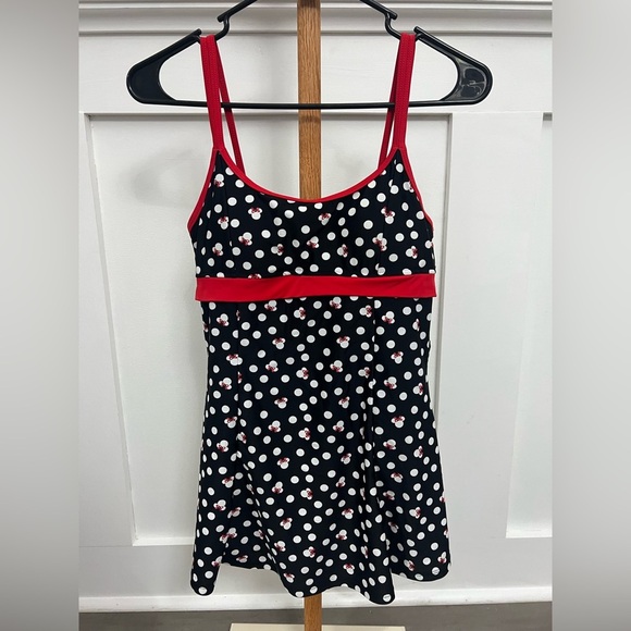 Disney Parks Minnie Mouse Rec/Black/White Polka Dot Swim Dress sz Small - Picture 1 of 7